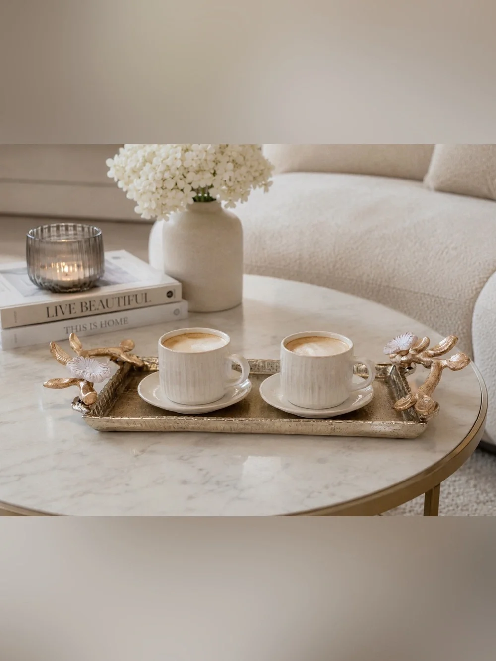 Decorative Branch Handle Vanity Tabletop Tray Gold Silver Floral Decor 11ʼʼ